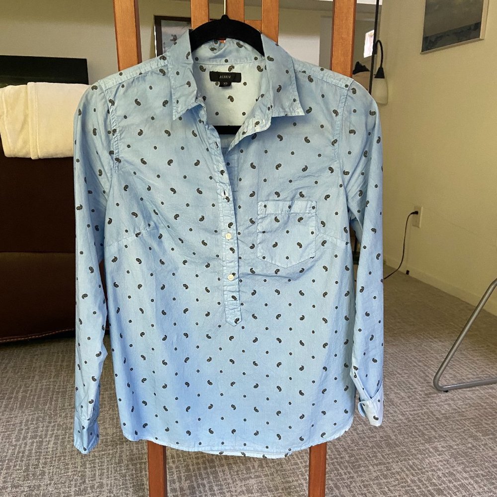 Baby Blue Paisley J Crew Popover Collared Shirt
